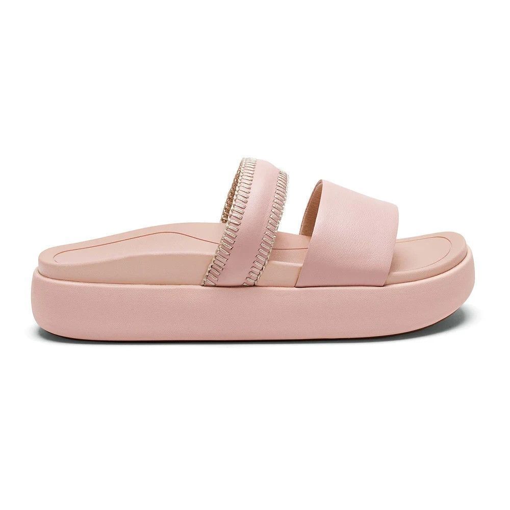 Women's OluKai PAE 2-Strap Leather Platform Sandals in Soft Pink Size 9